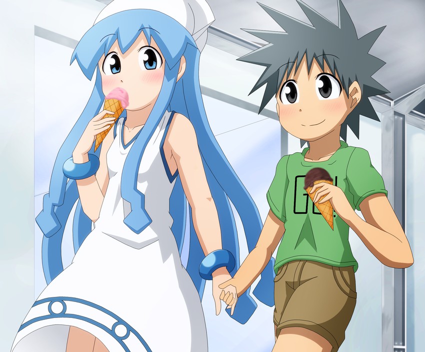 ikamusume and aizawa takeru (shinryaku! ikamusume) drawn by gandoru