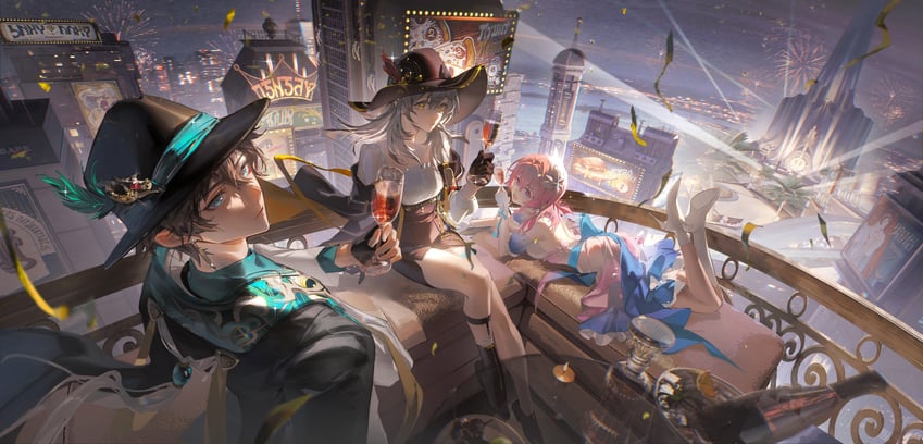 trailblazer, stelle, march 7th, robin, and dan heng (honkai and 1 more) drawn by yunmaojan
