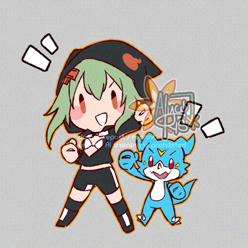 v-mon and shinomiya rina (digimon and 1 more) drawn by alycoris