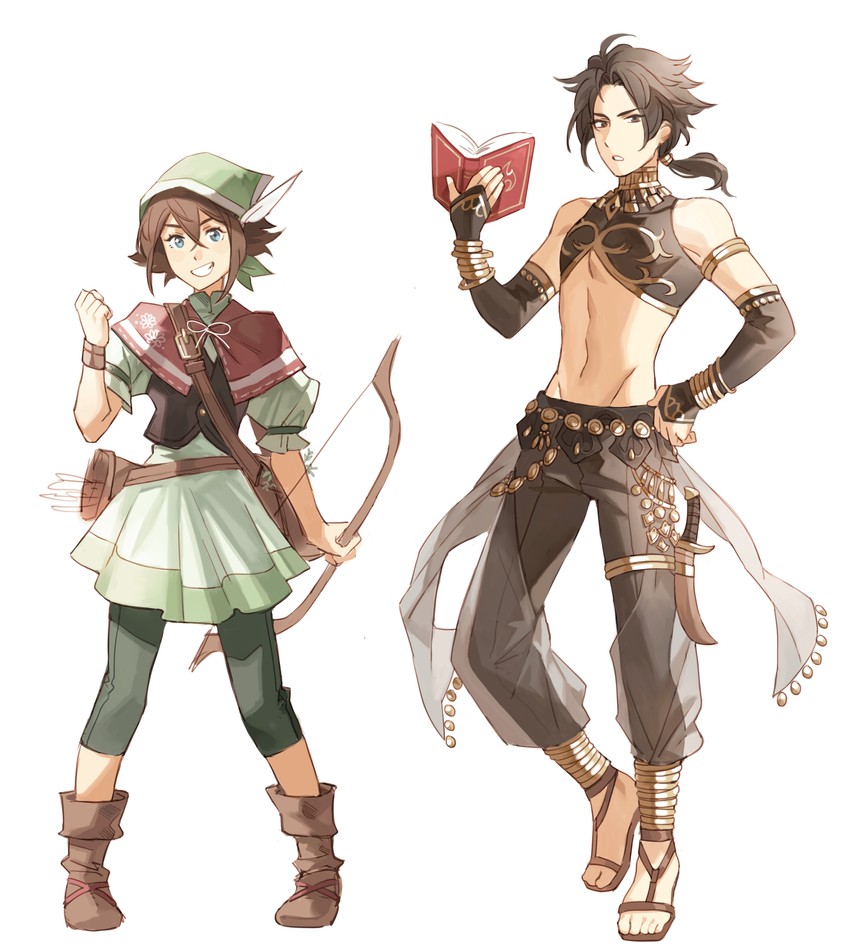 tressa colzione and cyrus albright (octopath traveler and 1 more) drawn by tecchen