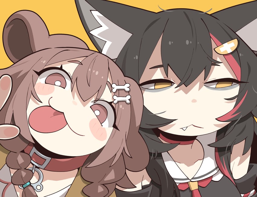ookami mio and inugami korone (hololive) drawn by cocomayo29_(tomato)