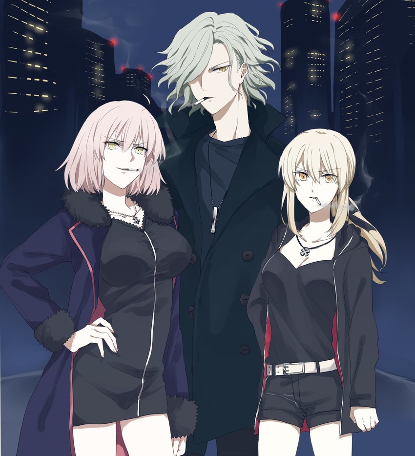 artoria pendragon, jeanne d'arc alter, saber alter, and edmond dantes (fate and 1 more) drawn by yamionabe