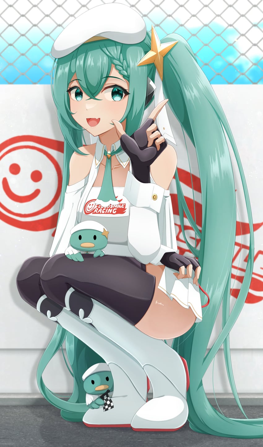 hatsune miku and racing miku (vocaloid and 1 more) drawn by nagi_clip