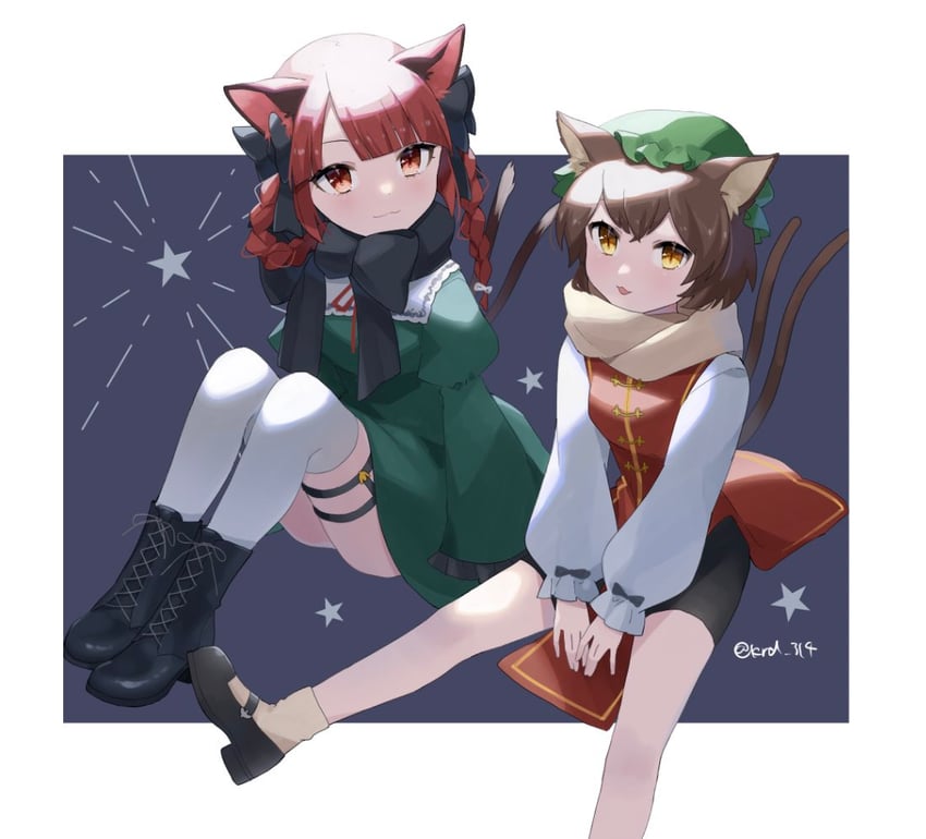 kaenbyou rin and chen (touhou) drawn by kuroda_(chokobo_314)
