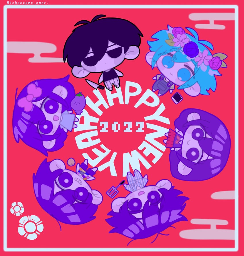 omori, basil, aubrey, mari, kel, and 2 more (omori) drawn by kobanzame_omo