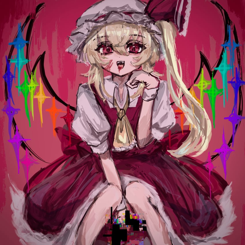 flandre scarlet (touhou) drawn by myomyomyo_u and uran_92