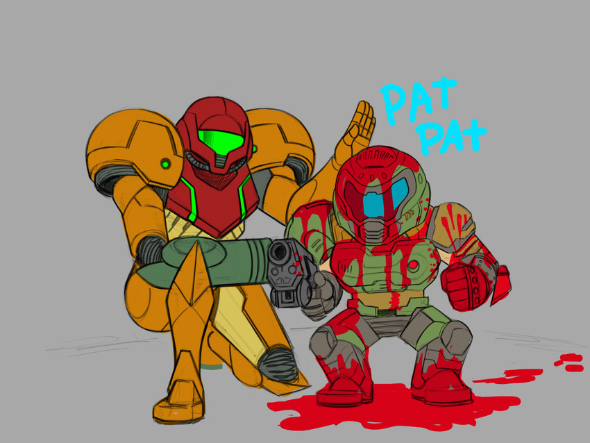 samus aran and doomguy (super smash bros. and 3 more) drawn by guilhermerm