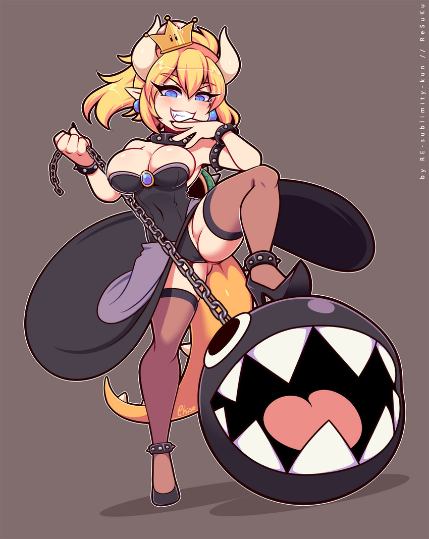 bowsette and chain chomp (mario and 1 more) drawn by re-sublimity-kun