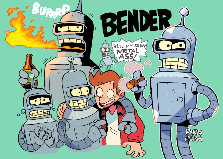 bender bending rodriguez and philip j fry (futurama) drawn by rariatto_(ganguri)