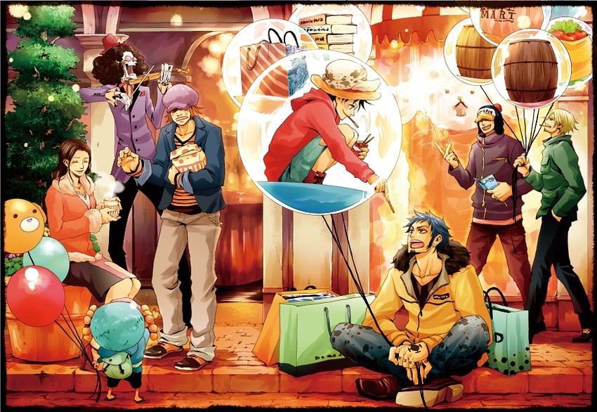 monkey d. luffy, nico robin, sanji, trafalgar law, tony tony chopper, and 4 more (one piece) drawn by erina_(canaliheath)