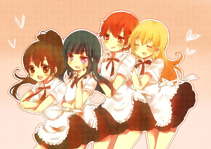 taneshima popura, inami mahiru, yamada aoi, and todoroki yachiyo (working!!) drawn by yurane