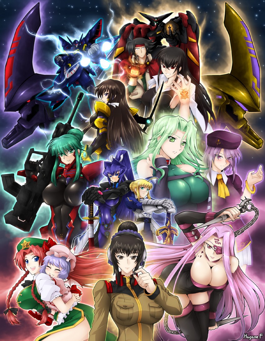 remilia scarlet, artoria pendragon, hong meiling, saber, medusa, and 13 more (touhou and 13 more) drawn by haganef