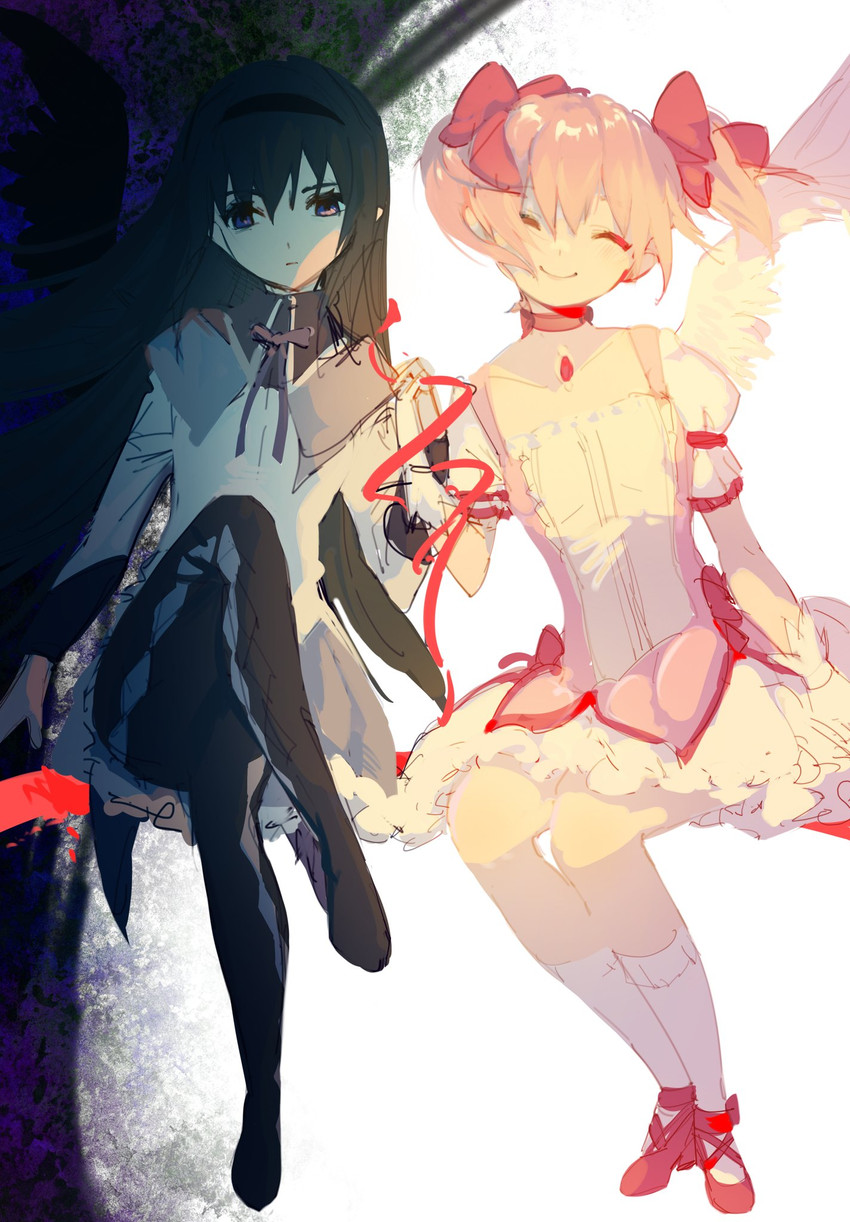 akemi homura and kaname madoka (mahou shoujo madoka magica) drawn by ichigo_(lincen424)