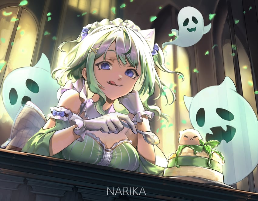 mint fantome and wisps (indie virtual youtuber) drawn by narika_(narikakkkk)