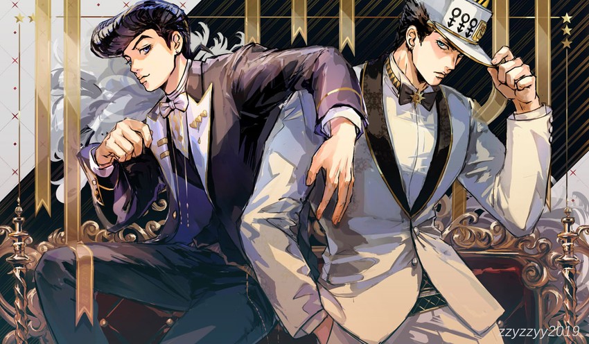 kujo jotaro and higashikata josuke (jojo no kimyou na bouken and 1 more) drawn by zzyzzyy