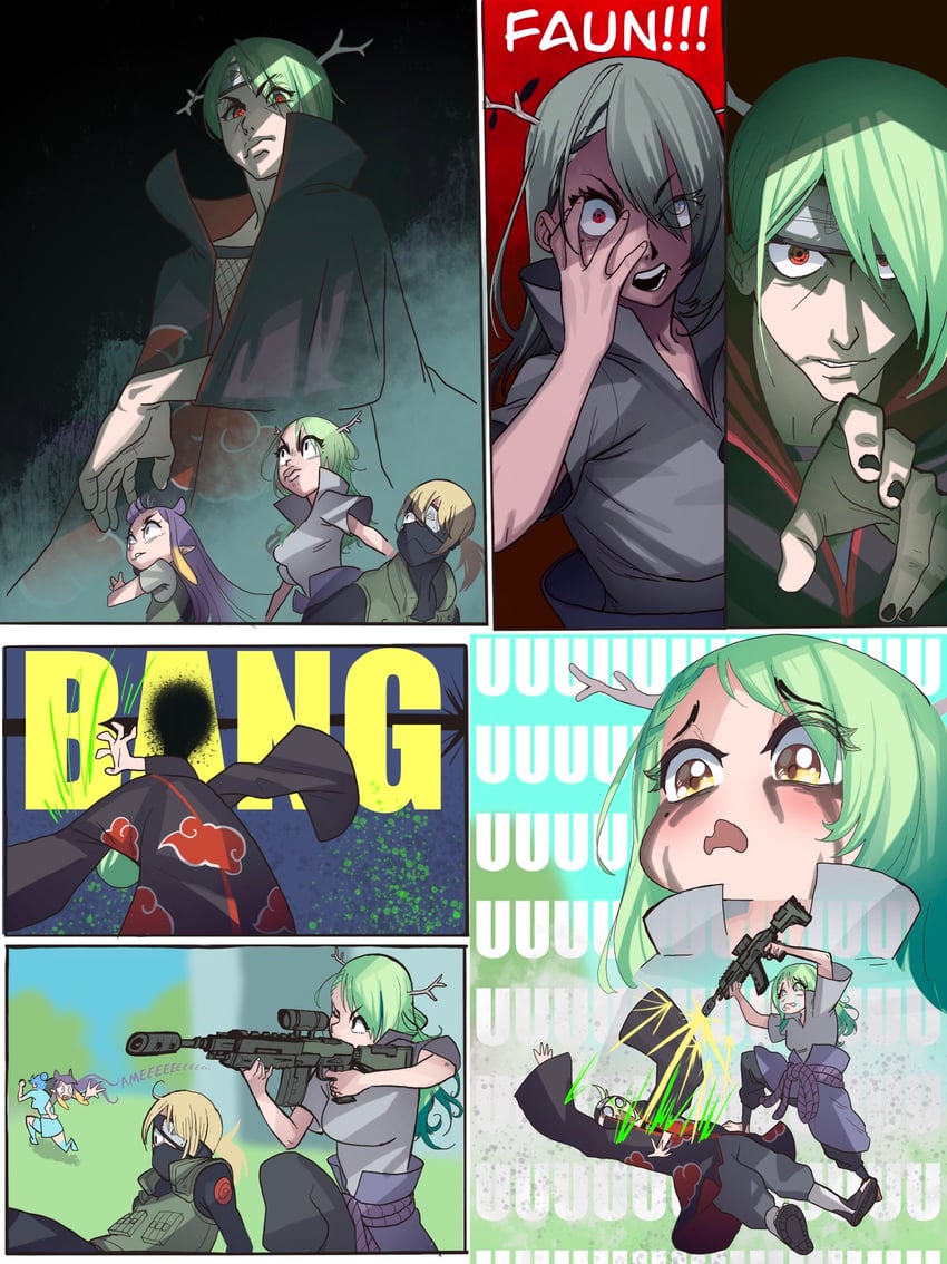 ninomae ina'nis, watson amelia, ceres fauna, uchiha sasuke, hatake kakashi, and 1 more (hololive and 4 more) drawn by zedd_(zedgawr)