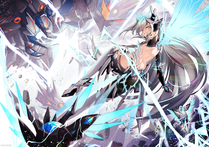 eve, moby, remy, code: sariel, and eltrion mk2 (elsword) drawn by rukaniru