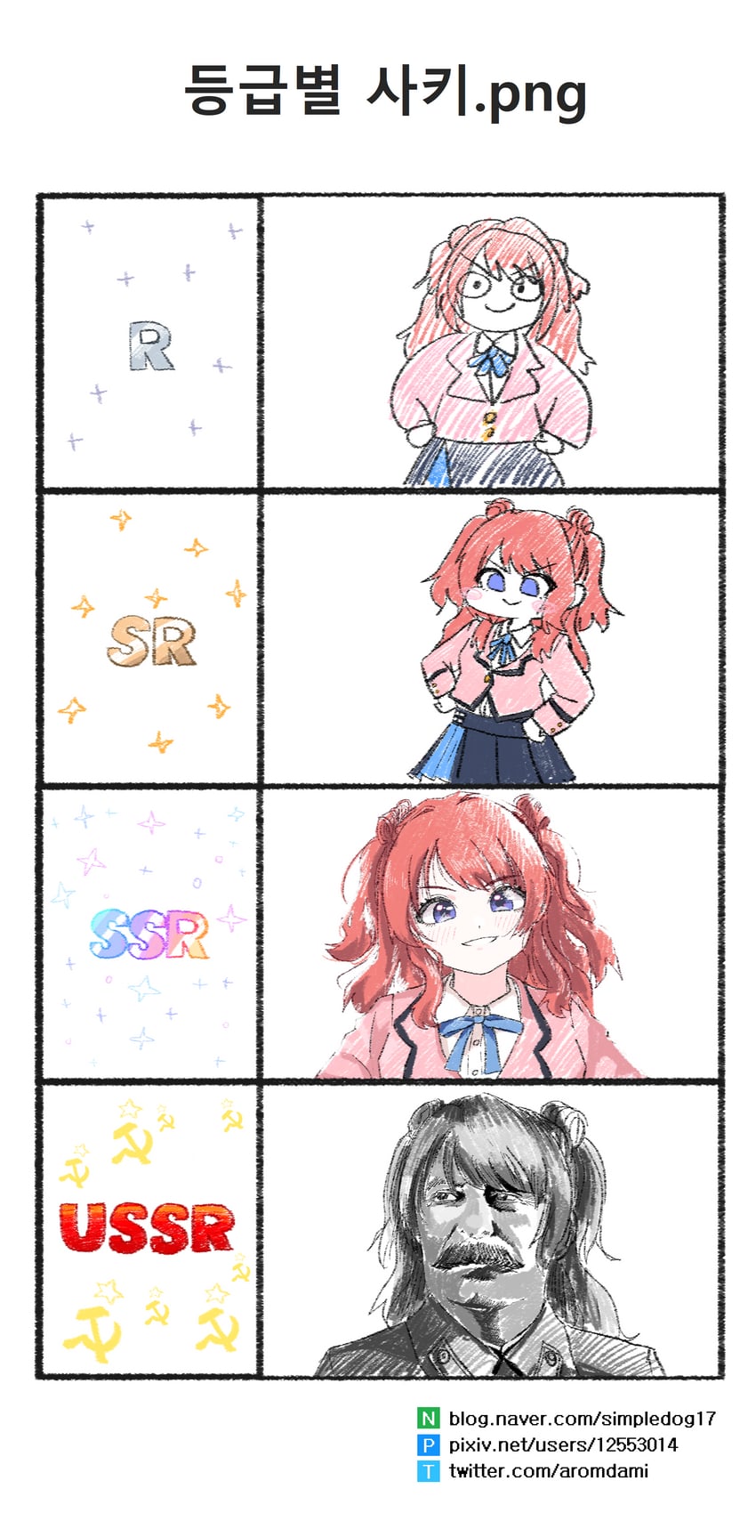hanami saki and joseph stalin (idolmaster and 2 more) drawn by aromdami