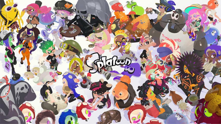 inkling player character, inkling girl, octoling player character, octoling girl, inkling boy, and 51 more (splatoon and 5 more) drawn by inoue_seita