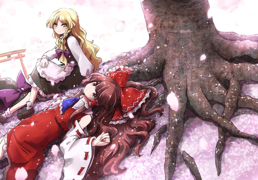 hakurei reimu and kirisame marisa (touhou and 1 more) drawn by mizumoto_tadashi