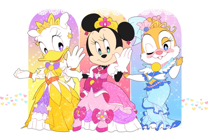 cure twinkle, cure flora, minnie mouse, cure mermaid, daisy duck, and 1 more (precure and 2 more) drawn by riomario
