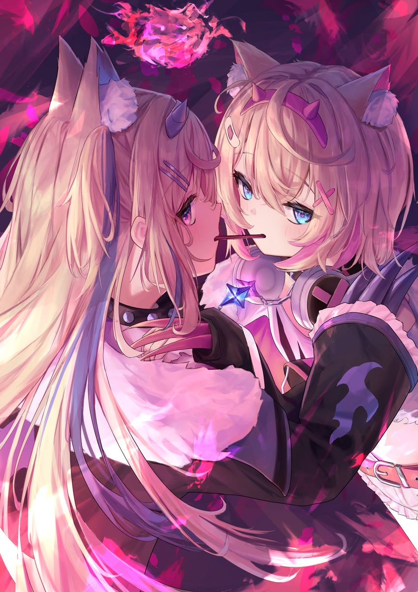 fuwawa abyssgard, mococo abyssgard, and perroccino (hololive and 1 more) drawn by solar_torch