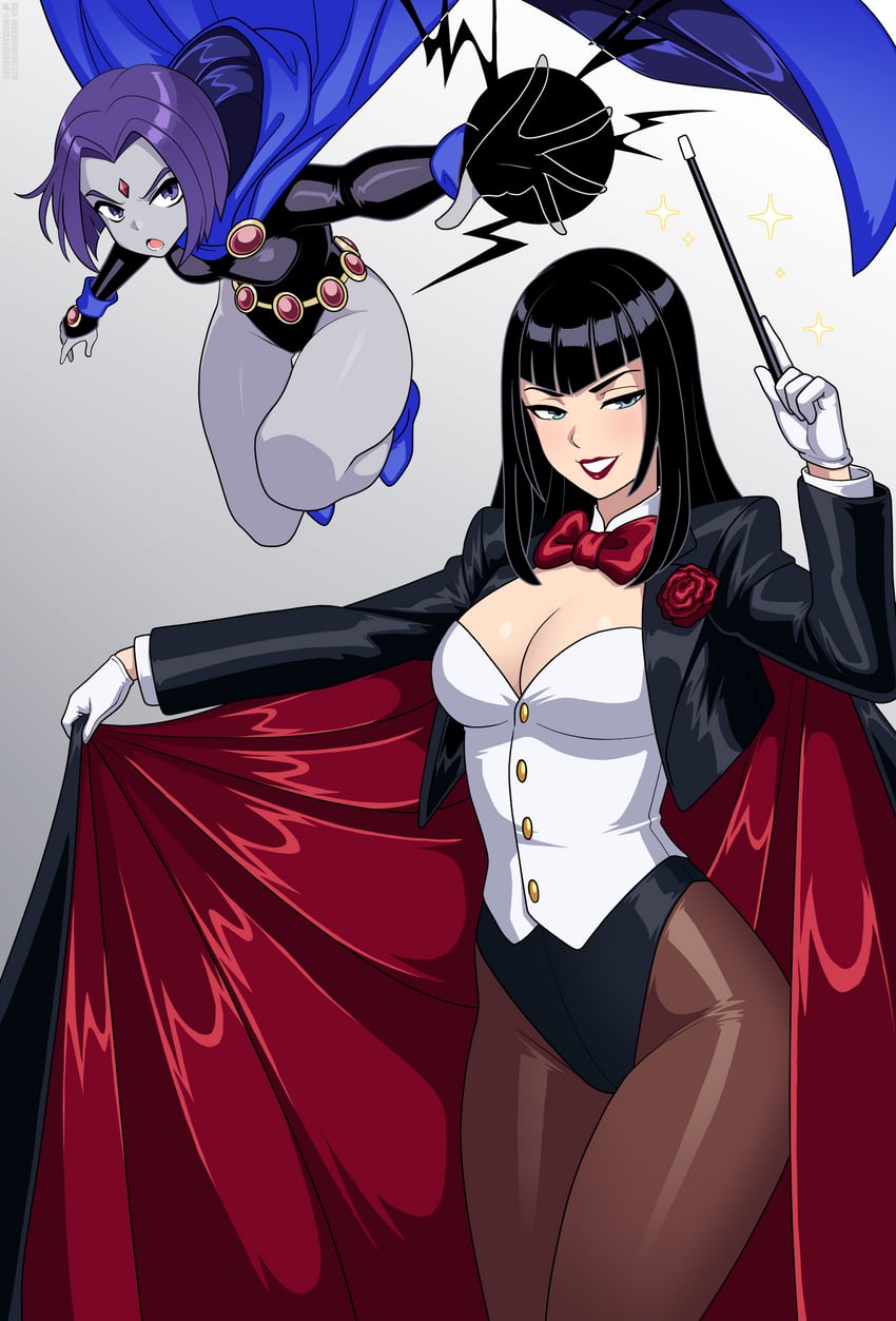 raven and zatanna zatara (dc comics and 1 more) drawn by nico-neko