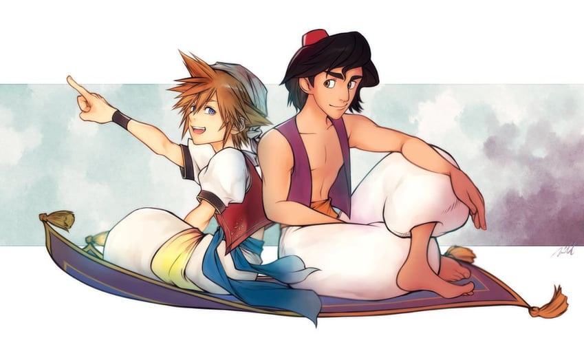 sora and aladdin (kingdom hearts and 1 more) drawn by mim_(mimya0600)