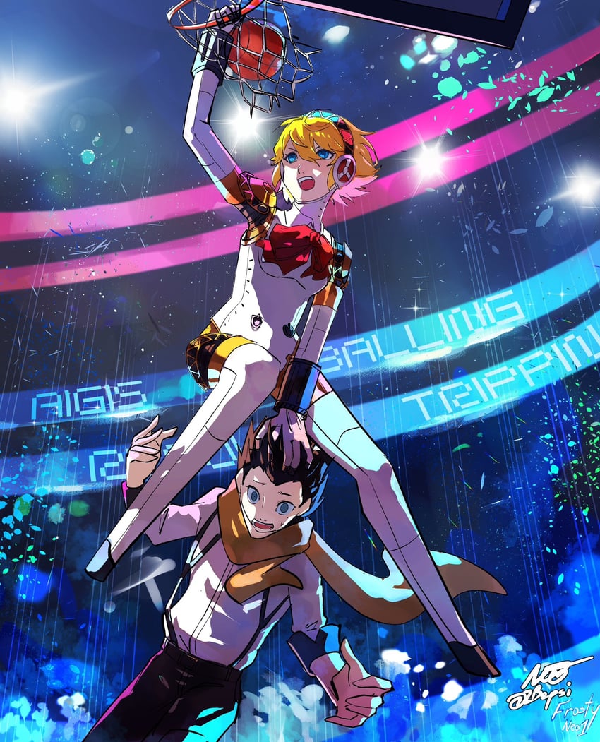 aigis and mochizuki ryouji (persona and 1 more) drawn by frosty_neo1