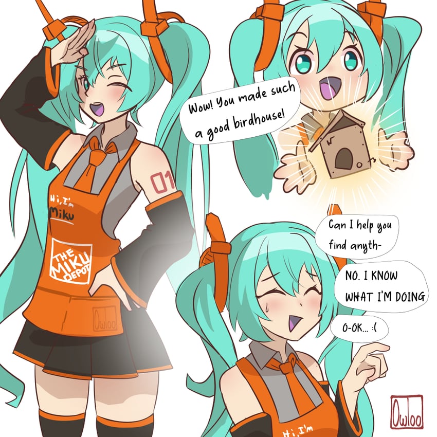 hatsune miku (vocaloid and 1 more) drawn by owloo_art