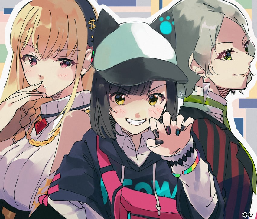 kurogane tama, shirokane aki, and haijima ginka (denonbu) drawn by kuzuya_ramurin