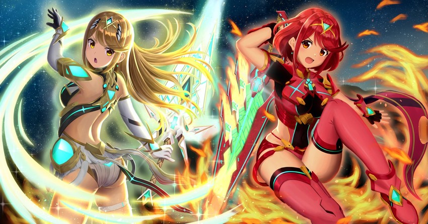 pyra and mythra (xenoblade chronicles and 1 more) drawn by nemunemu_semi