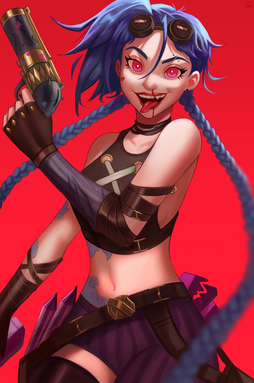 jinx and arcane jinx (league of legends and 1 more) drawn by 0homi