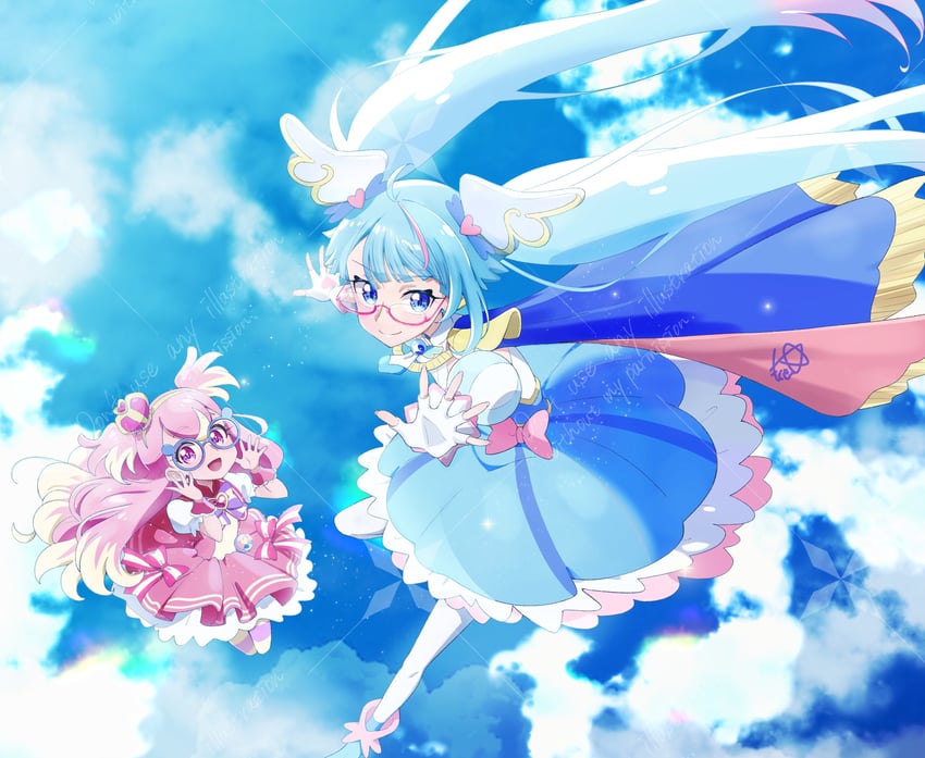 sora harewataru, cure sky, inukai komugi, and cure wonderful (precure and 2 more) drawn by europa_715