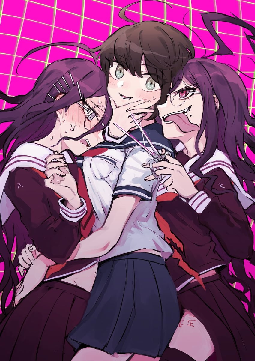 fukawa toko, naegi komaru, and genocider shou (danganronpa and 1 more) drawn by chikiso