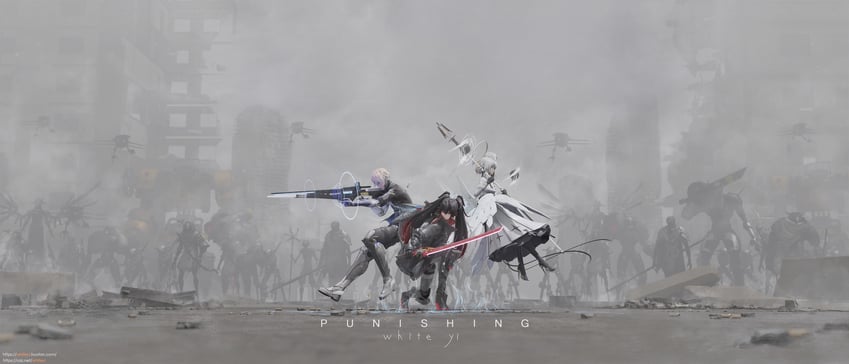lucia, liv, lucia: plume, lee, liv: empyrea, and 1 more (punishing: gray raven) drawn by yibai