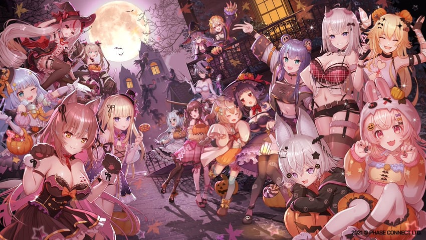 pipkin pippa, tenma maemi, erina makina, kaneko lumi, amanogawa shiina, and 12 more (phase connect) drawn by nyansan_oekaki
