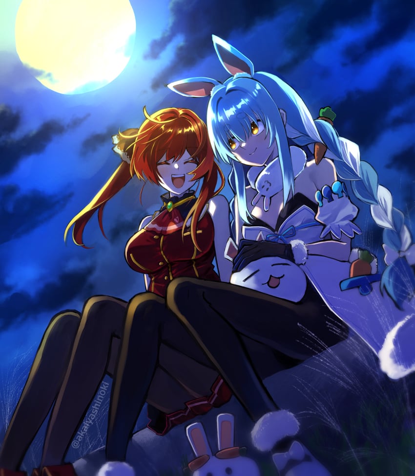 houshou marine, usada pekora, don-chan, and pekomon (hololive) drawn by akaishi_yashi