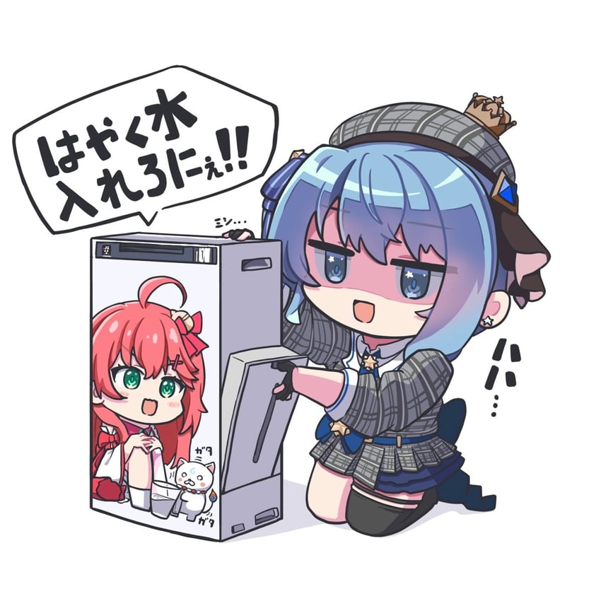 hoshimachi suisei, sakura miko, and 35p (hololive) drawn by a_attoo