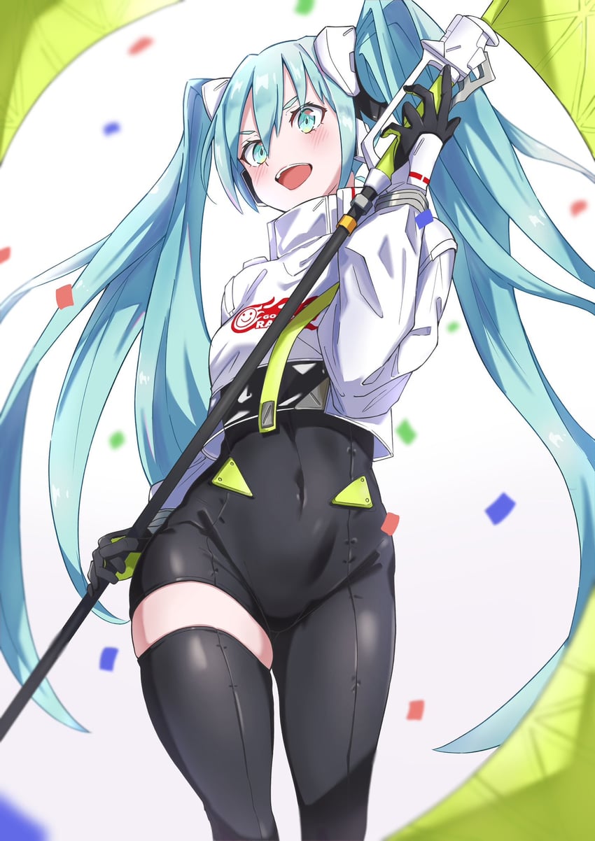 hatsune miku and racing miku (vocaloid and 1 more) drawn by showhey!!