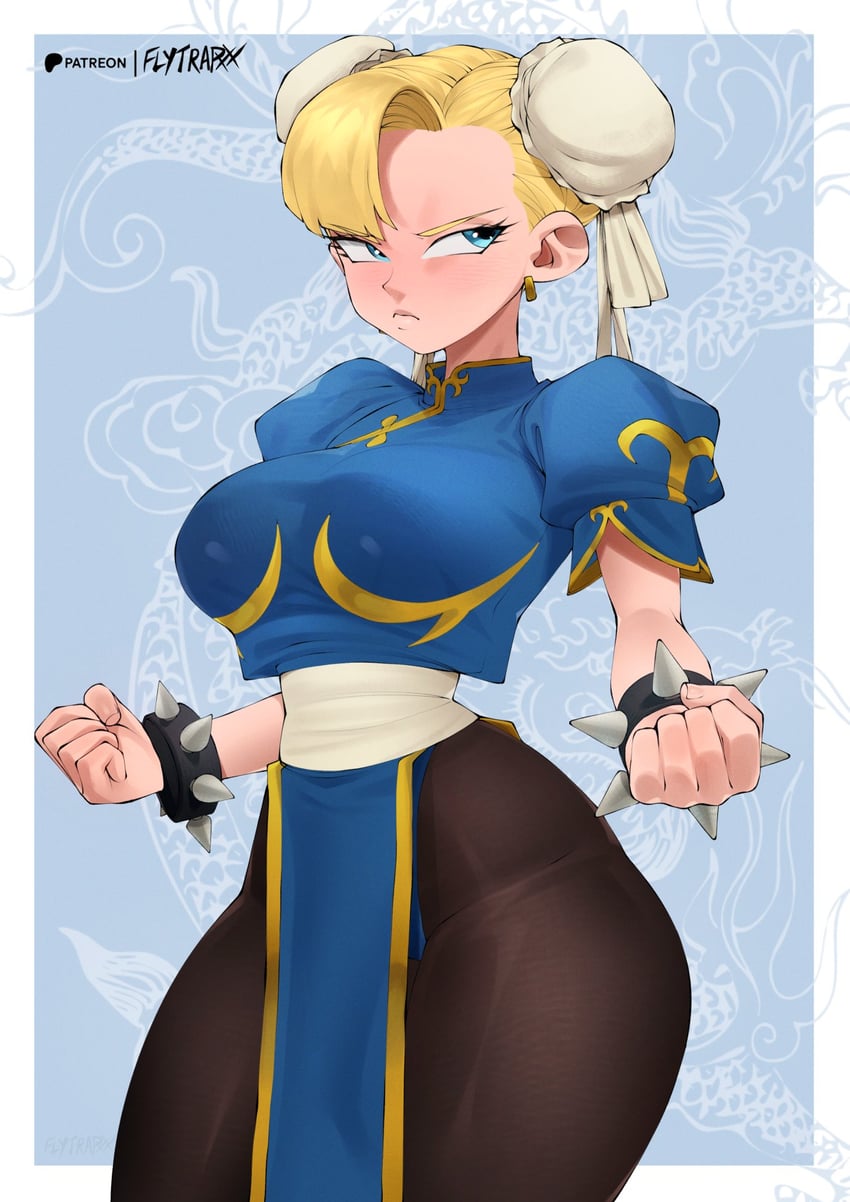 chun-li and android 18 (street fighter and 1 more) drawn by flytrapxx