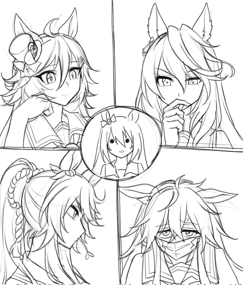 symboli rudolf, mr. c.b., narita brian, orfevre, and deep impact (umamusume) drawn by fukuro_(maruaru00)