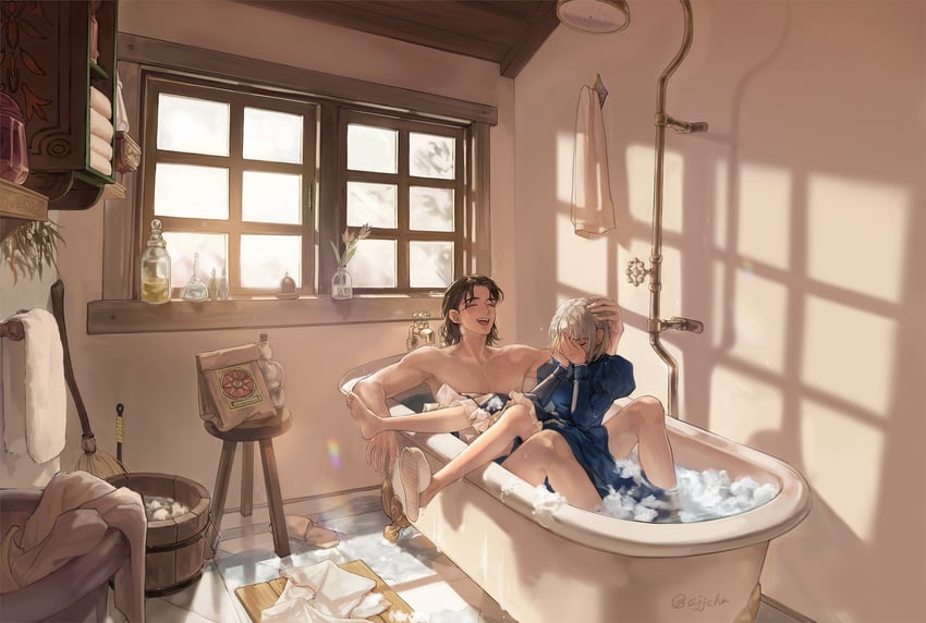 howl pendragon and sophie hatter (howl no ugoku shiro) drawn by cjjcha