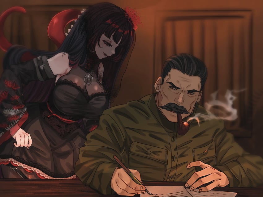 joseph stalin and futakuchi mana (indie virtual youtuber and 1 more) drawn by khlam_vorony