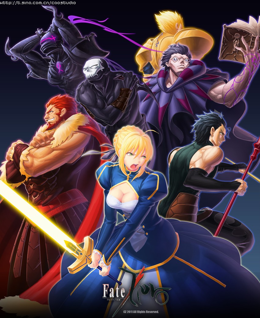 artoria pendragon, saber, gilgamesh, iskandar, diarmuid ua duibhne, and 3 more (fate and 1 more) drawn by caostudio