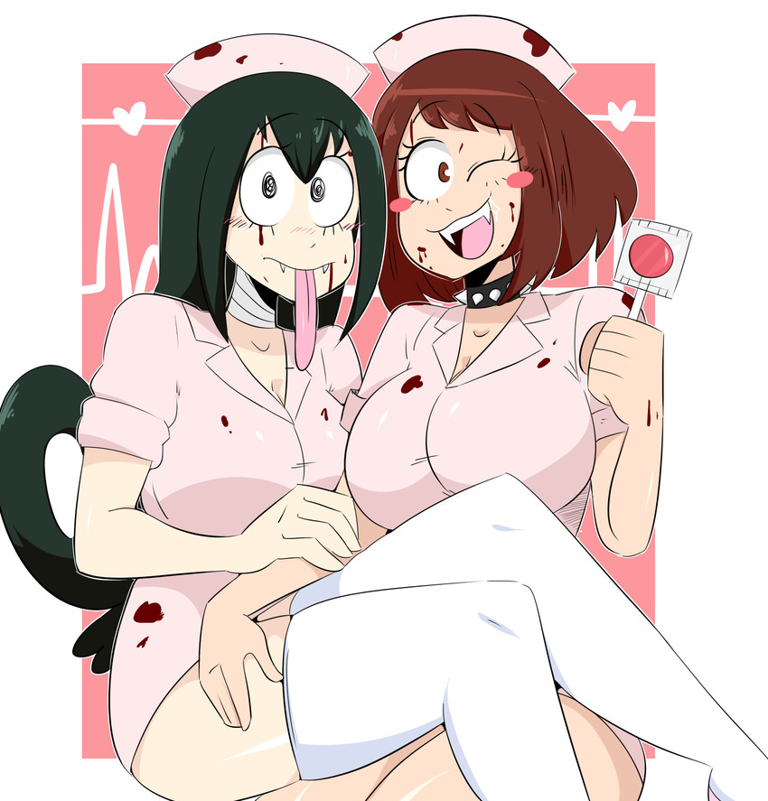 uraraka ochaco and asui tsuyu (boku no hero academia) drawn by jinu_(jinusenpai)