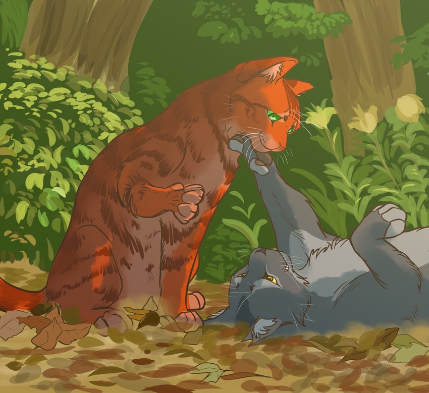 firestar and graystripe (warrior cats) drawn by fugu_(fugusunburst55)