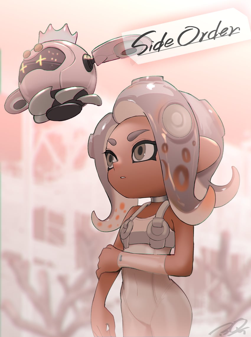 octoling player character, octoling girl, pearl, agent 8, and pearl drone (splatoon and 2 more) drawn by puchiman