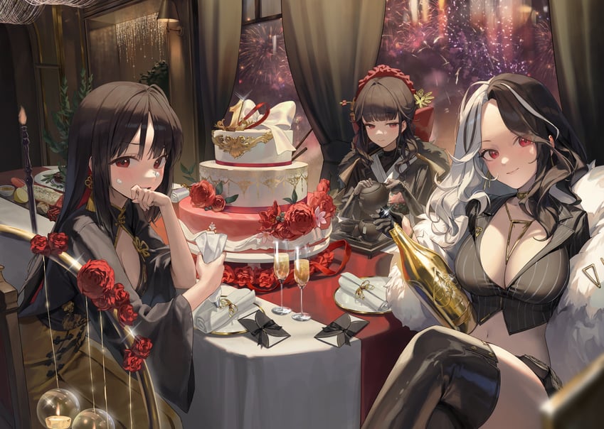rosanna, sakura, and moran (goddess of victory: nikke) drawn by xi_xeong