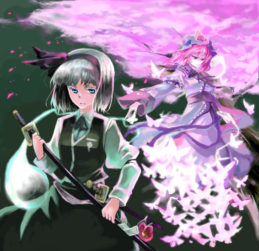 konpaku youmu and saigyouji yuyuko (touhou) drawn by tadano_kagekichi